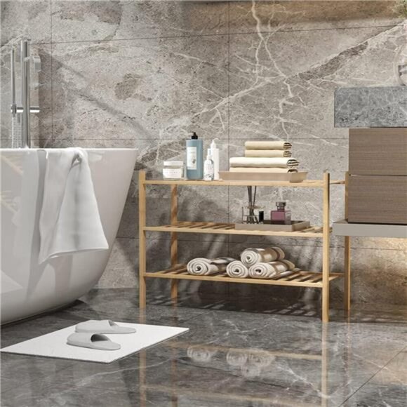 3 Tier Bamboo Shoe Rack Stackable Entryway Closet Organizer Shelf Small - Picture 5 of 7